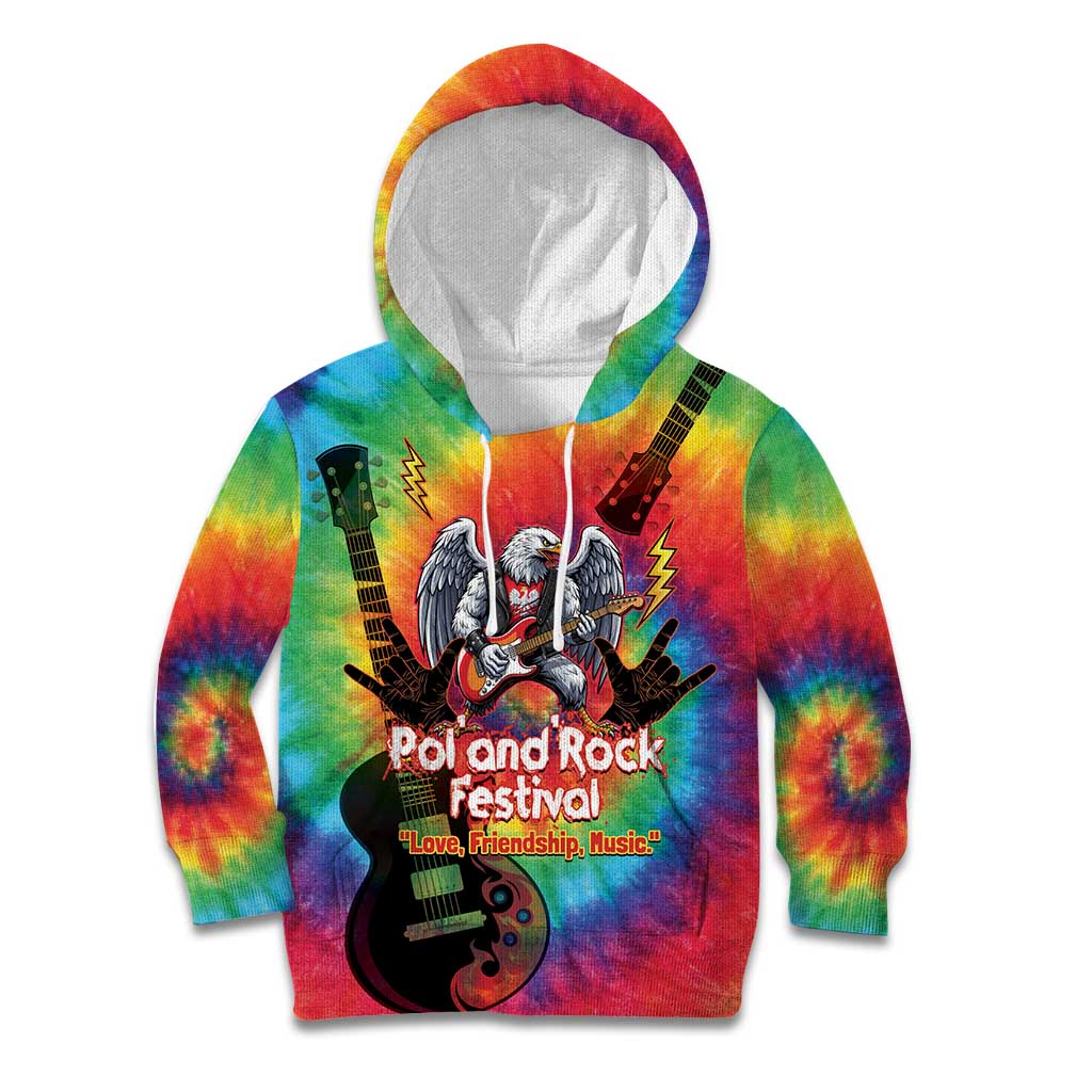 Rock Festival Poland Kid Hoodie Polska Eagle Mascot Tie Dye Vibes - Wonder Print Shop