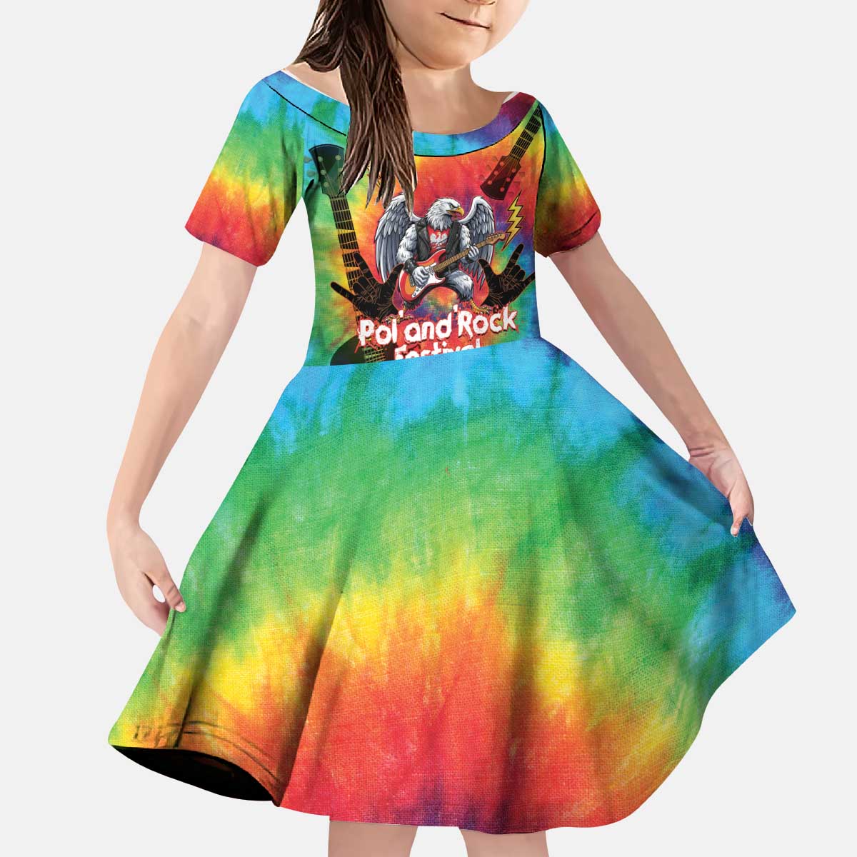 Rock Festival Poland Kid Short Sleeve Dress Polska Eagle Mascot Tie Dye Vibes - Wonder Print Shop