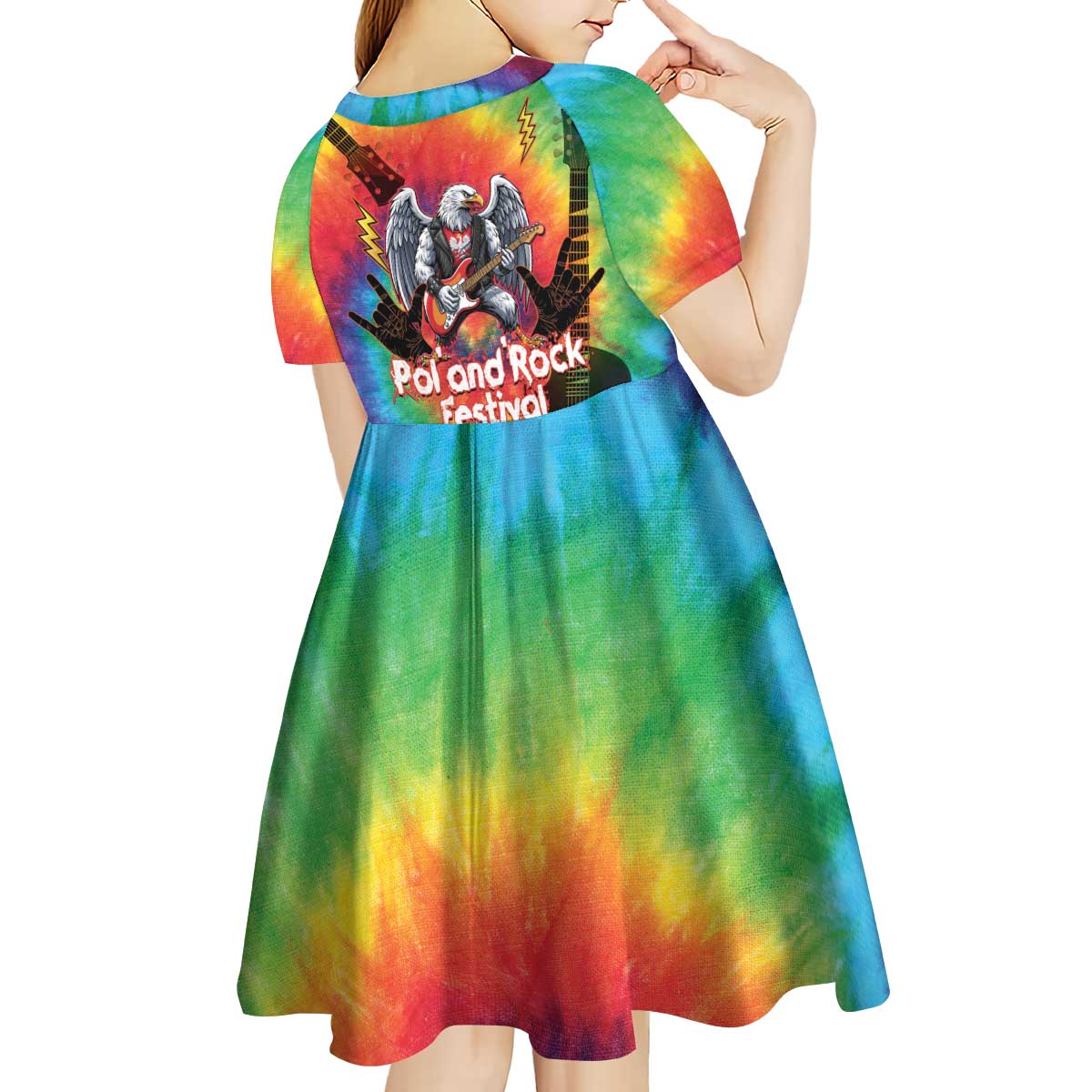 Rock Festival Poland Kid Short Sleeve Dress Polska Eagle Mascot Tie Dye Vibes - Wonder Print Shop