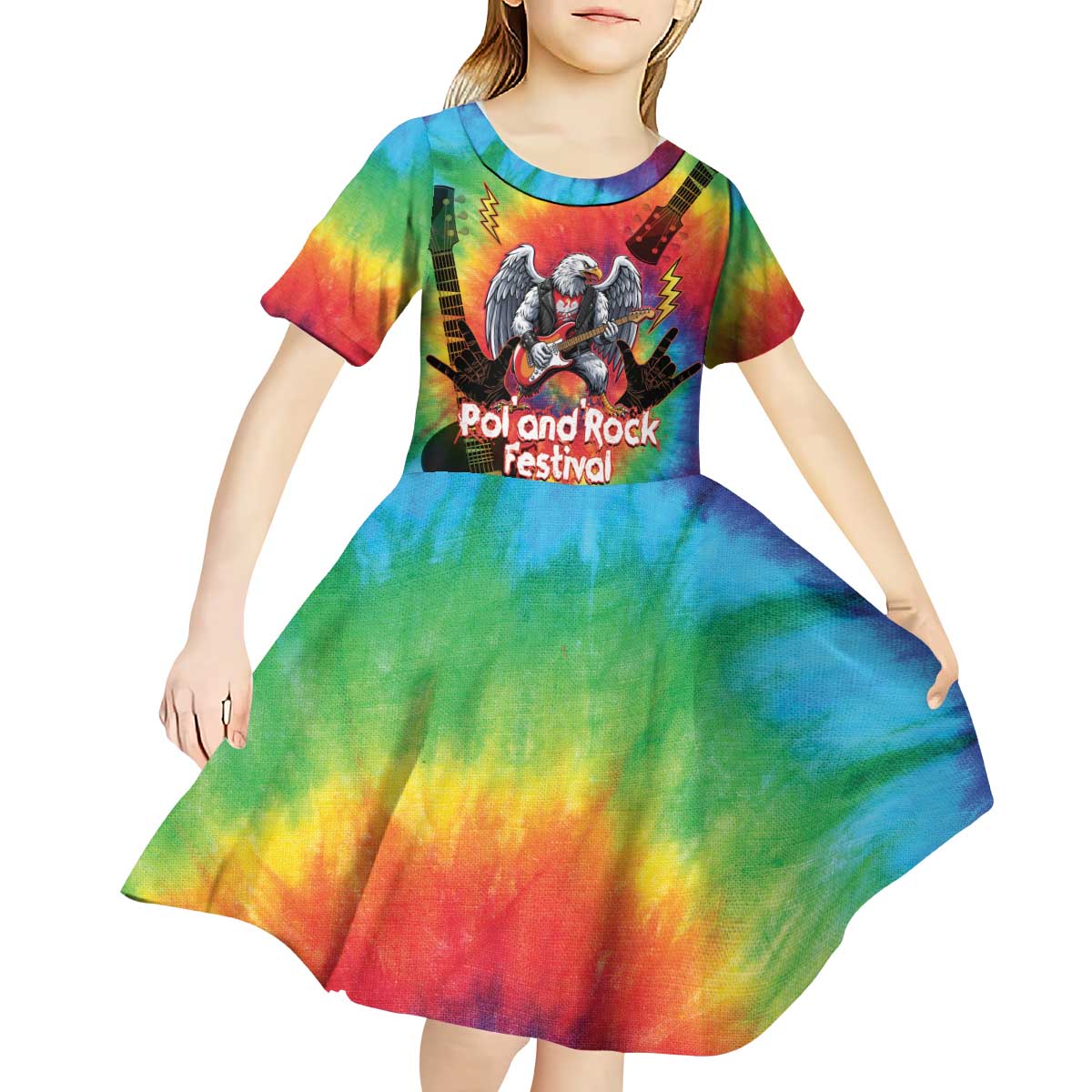 Rock Festival Poland Kid Short Sleeve Dress Polska Eagle Mascot Tie Dye Vibes - Wonder Print Shop