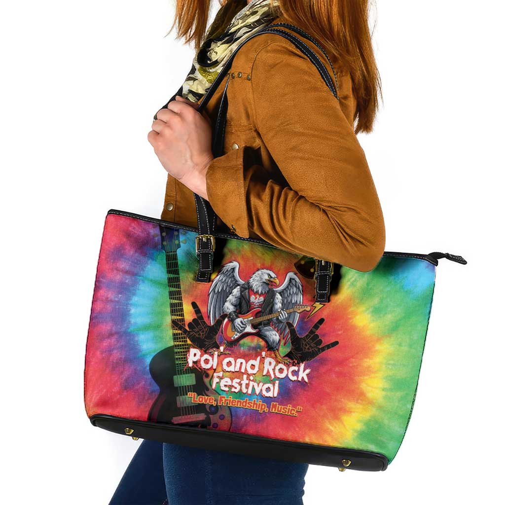 Rock Festival Poland Leather Tote Bag Polska Eagle Mascot Tie Dye Vibes - Wonder Print Shop