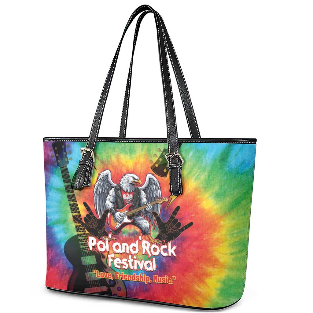 Rock Festival Poland Leather Tote Bag Polska Eagle Mascot Tie Dye Vibes - Wonder Print Shop