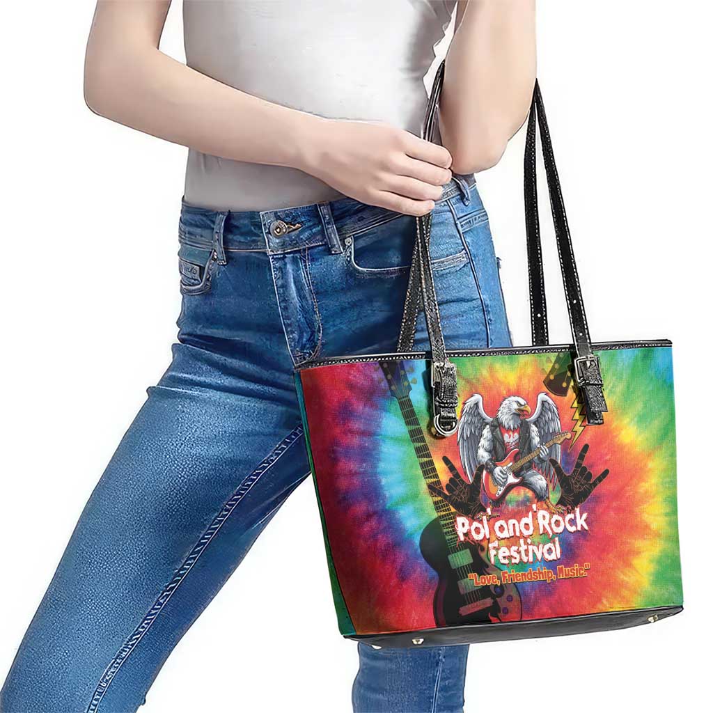 Rock Festival Poland Leather Tote Bag Polska Eagle Mascot Tie Dye Vibes - Wonder Print Shop