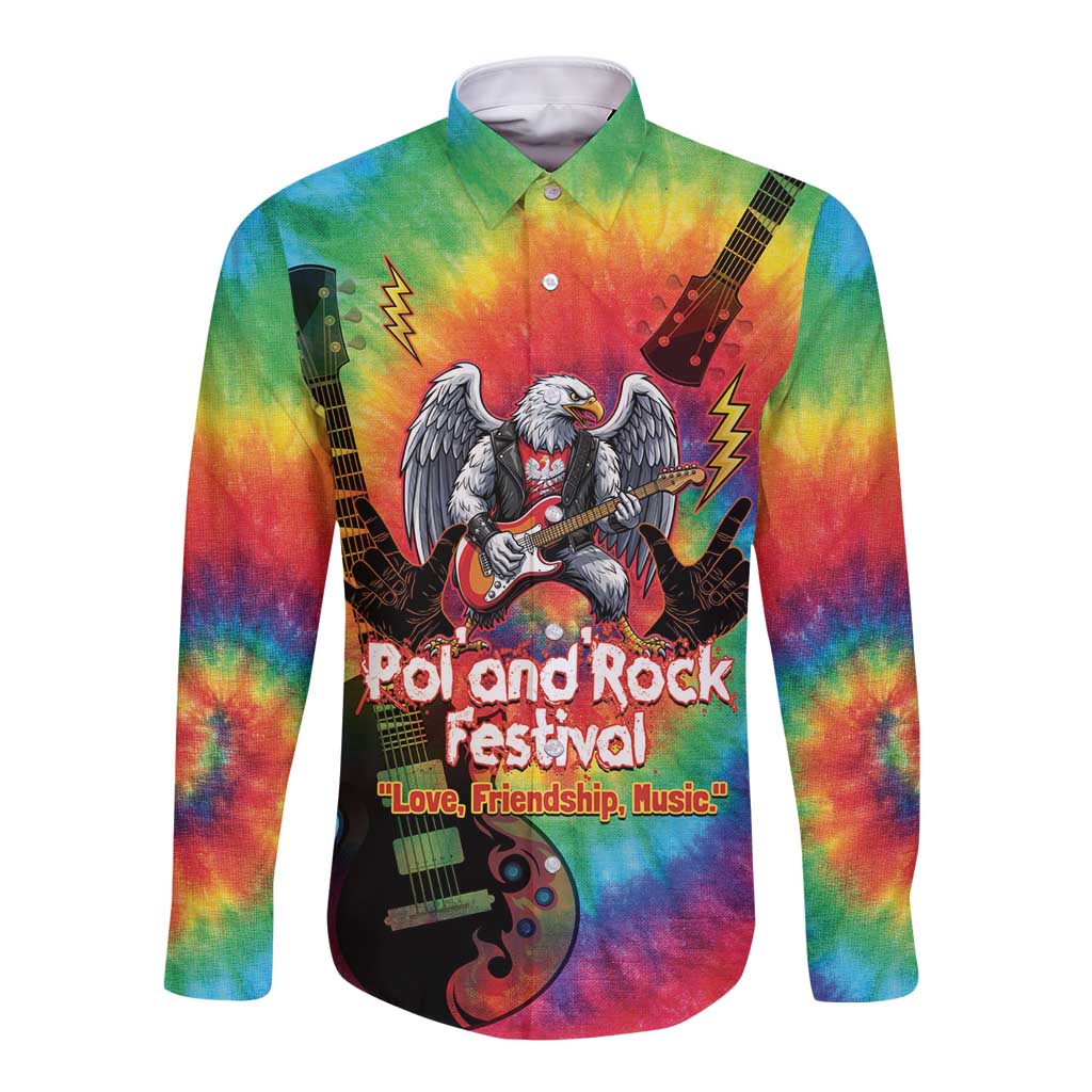 Rock Festival Poland Long Sleeve Button Shirt Polska Eagle Mascot Tie Dye Vibes - Wonder Print Shop