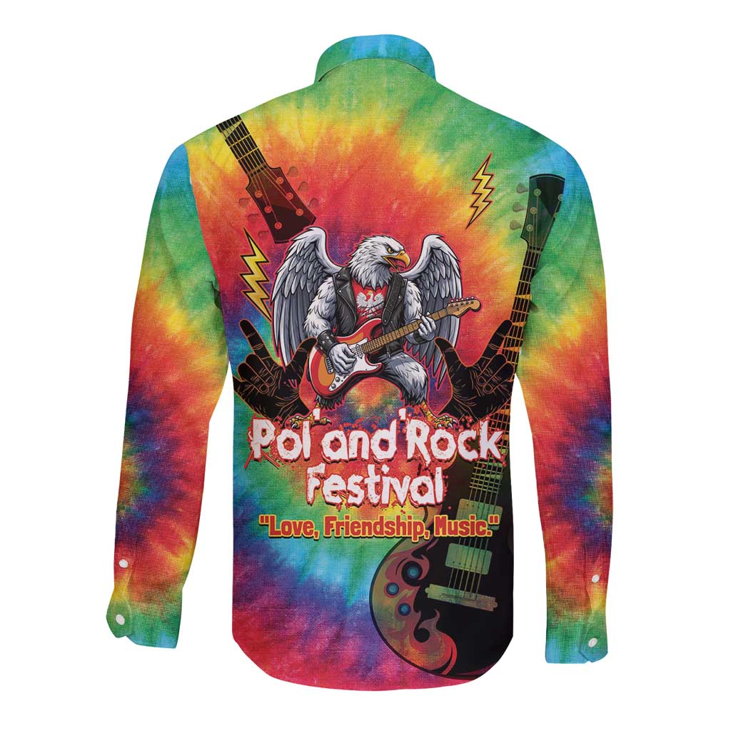 Rock Festival Poland Long Sleeve Button Shirt Polska Eagle Mascot Tie Dye Vibes - Wonder Print Shop