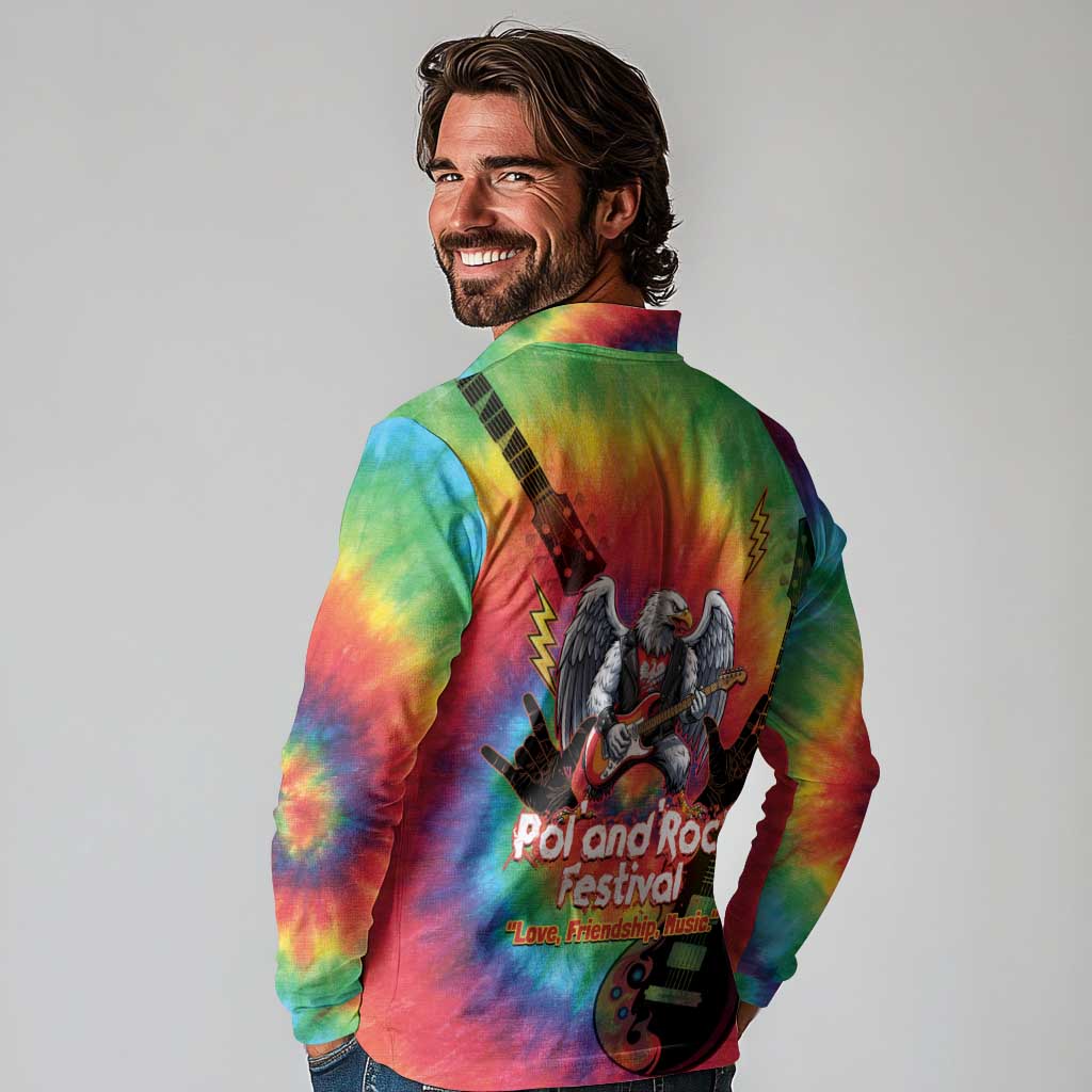Rock Festival Poland Long Sleeve Polo Shirt Polska Eagle Mascot Tie Dye Vibes - Wonder Print Shop
