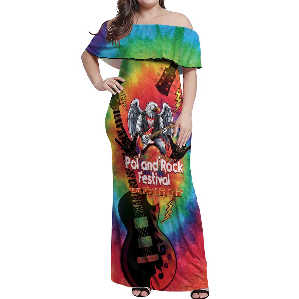 Rock Festival Poland Off Shoulder Maxi Dress Polska Eagle Mascot Tie Dye Vibes - Wonder Print Shop