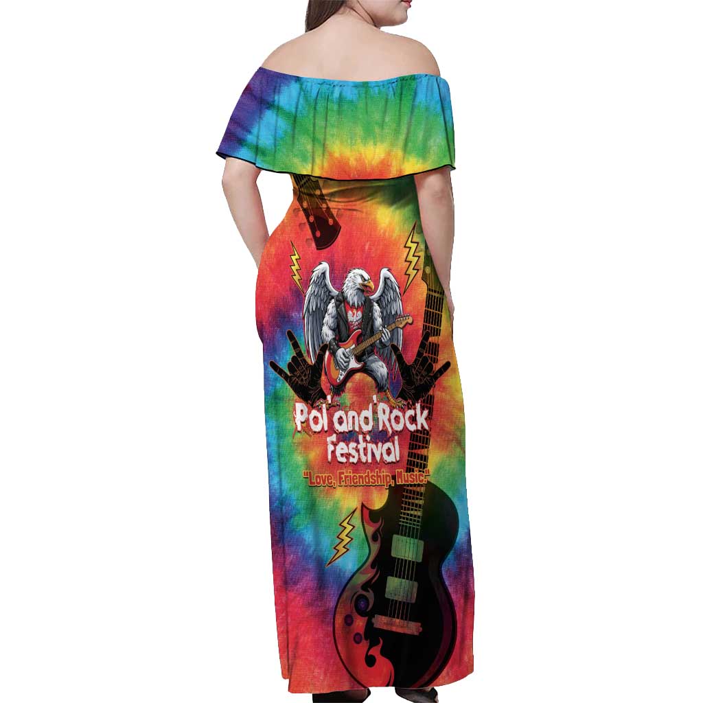Rock Festival Poland Off Shoulder Maxi Dress Polska Eagle Mascot Tie Dye Vibes - Wonder Print Shop