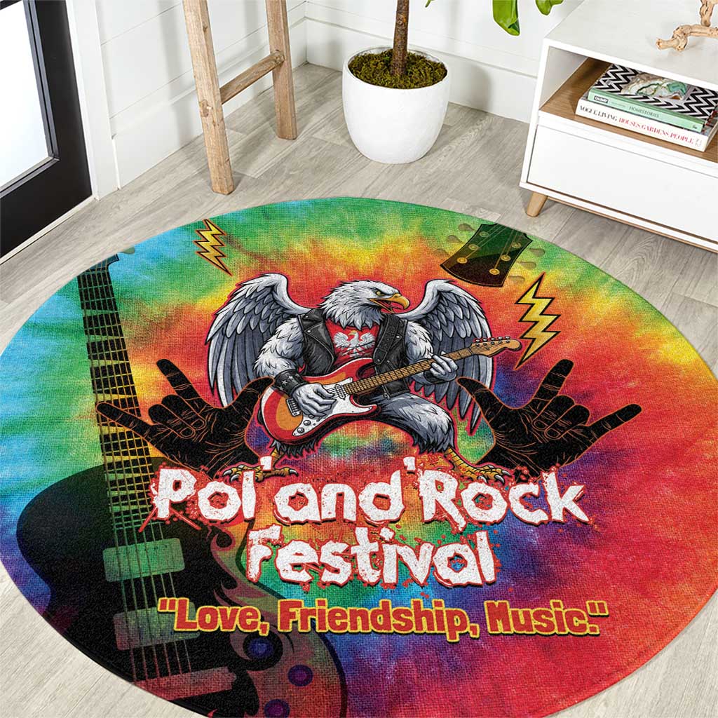 Rock Festival Poland Round Carpet Polska Eagle Mascot Tie Dye Vibes - Wonder Print Shop