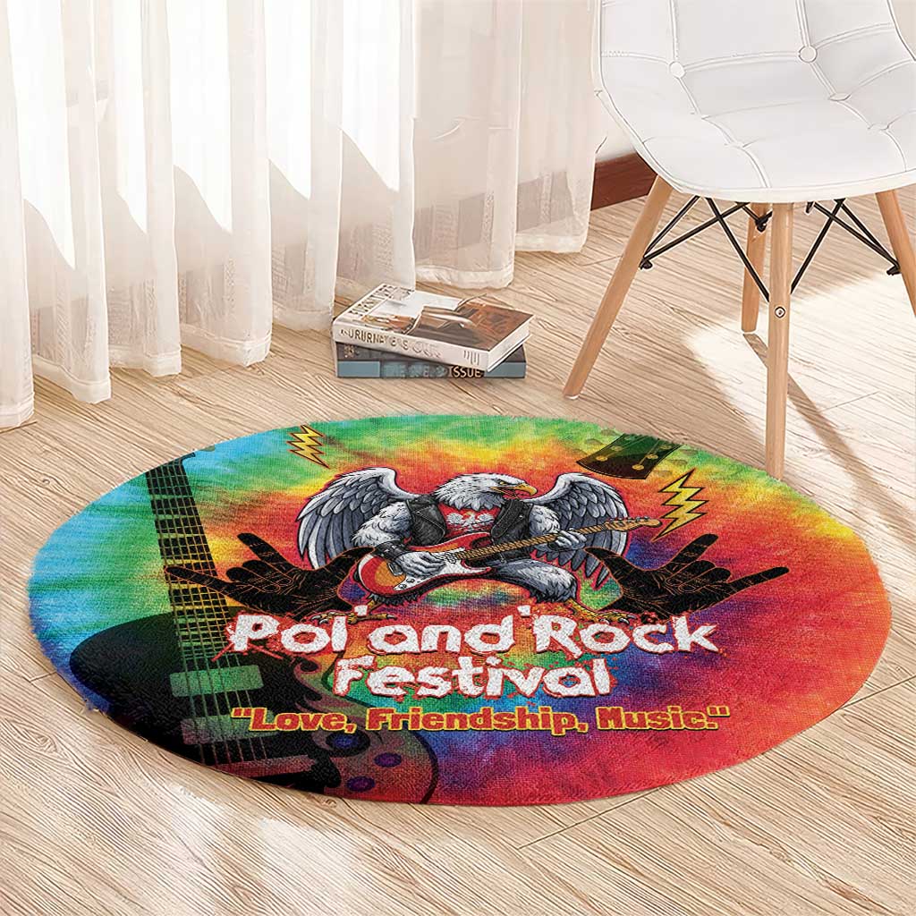 Rock Festival Poland Round Carpet Polska Eagle Mascot Tie Dye Vibes - Wonder Print Shop