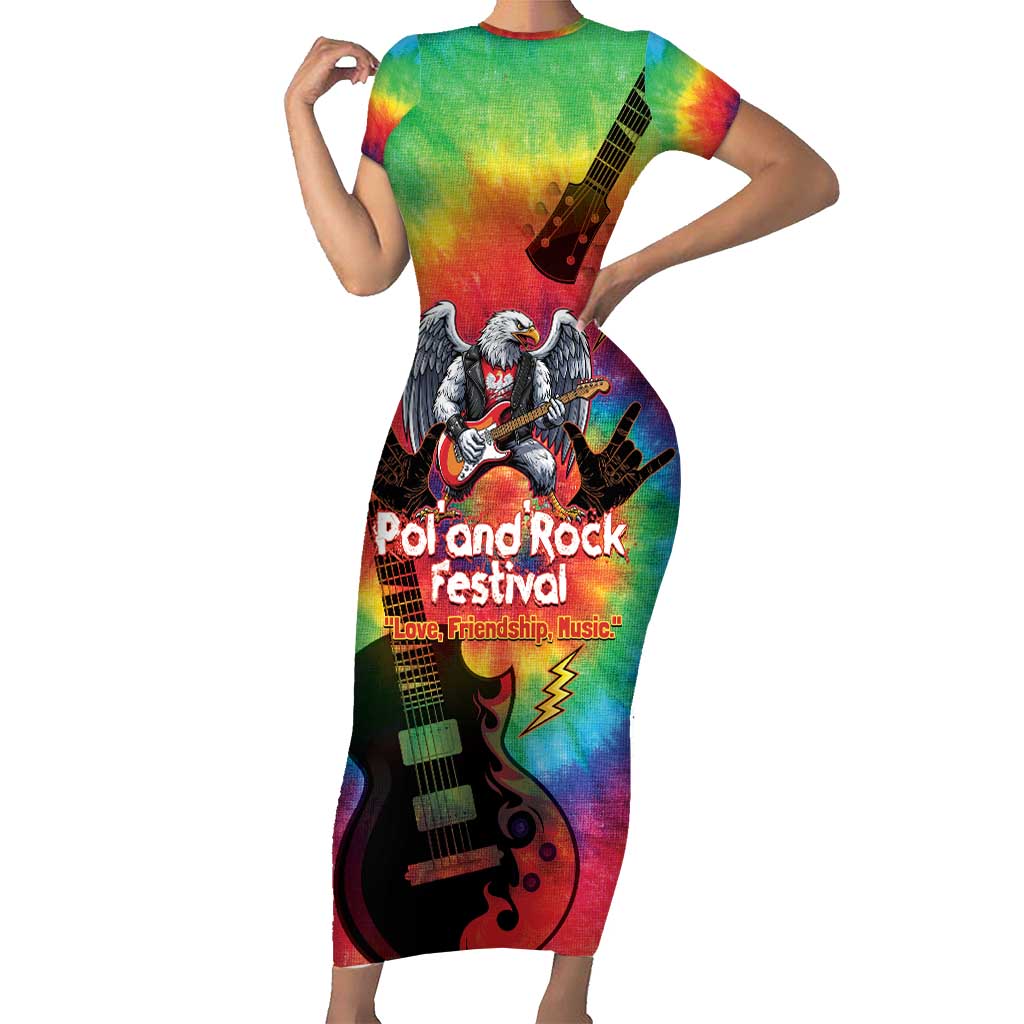 Rock Festival Poland Short Sleeve Bodycon Dress Polska Eagle Mascot Tie Dye Vibes - Wonder Print Shop