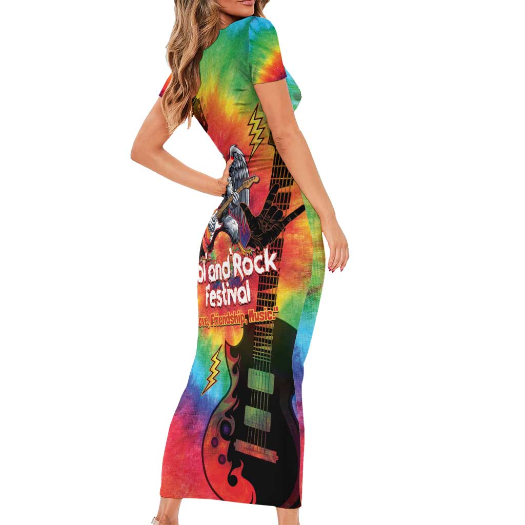 Rock Festival Poland Short Sleeve Bodycon Dress Polska Eagle Mascot Tie Dye Vibes - Wonder Print Shop