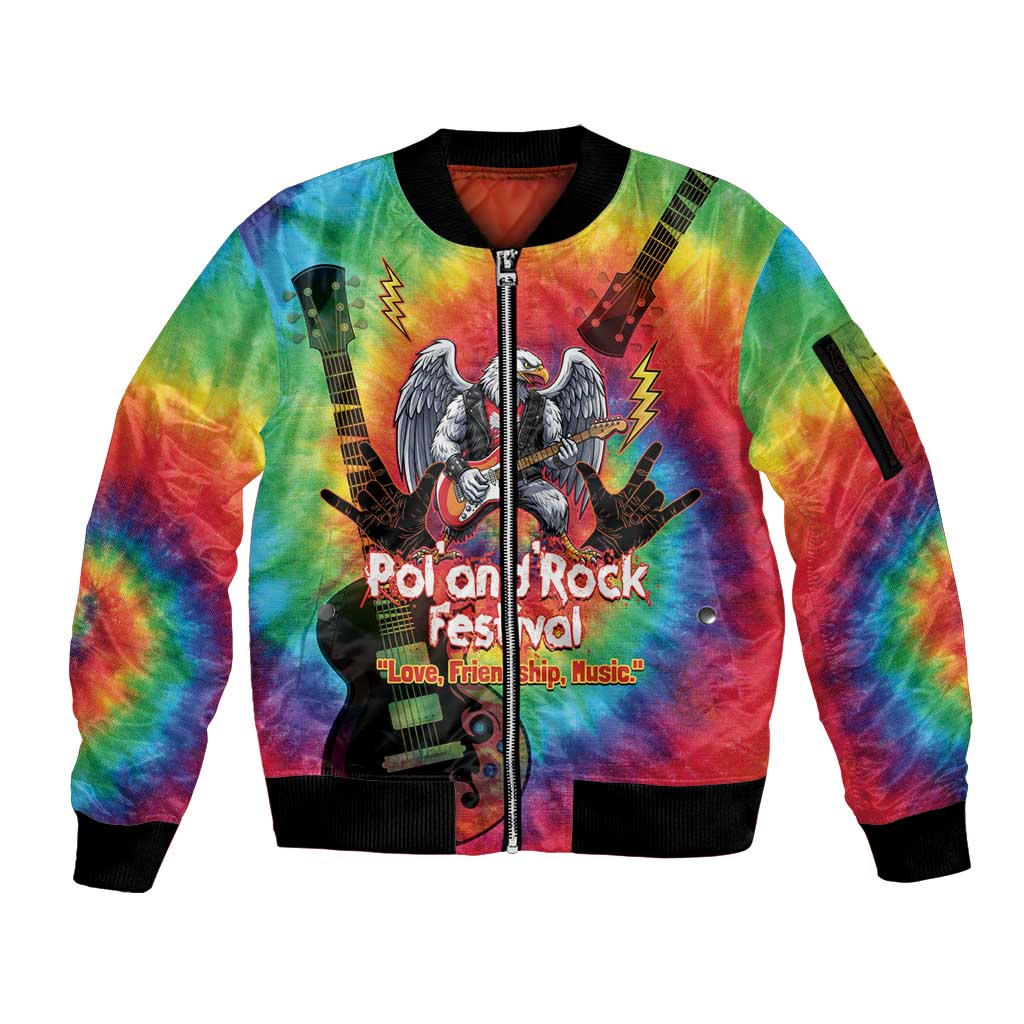 Rock Festival Poland Sleeve Zip Bomber Jacket Polska Eagle Mascot Tie Dye Vibes - Wonder Print Shop
