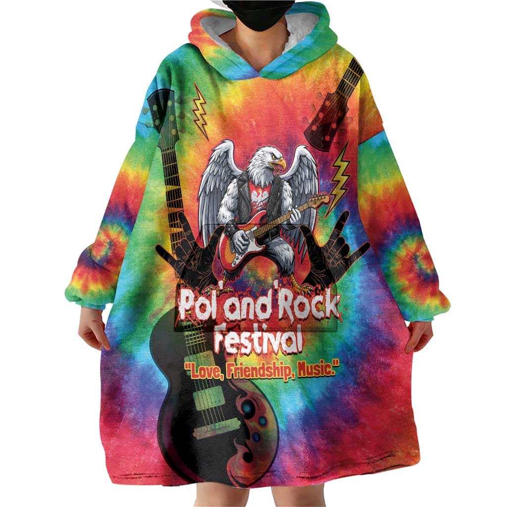 Rock Festival Poland Wearable Blanket Hoodie Polska Eagle Mascot Tie Dye Vibes - Wonder Print Shop