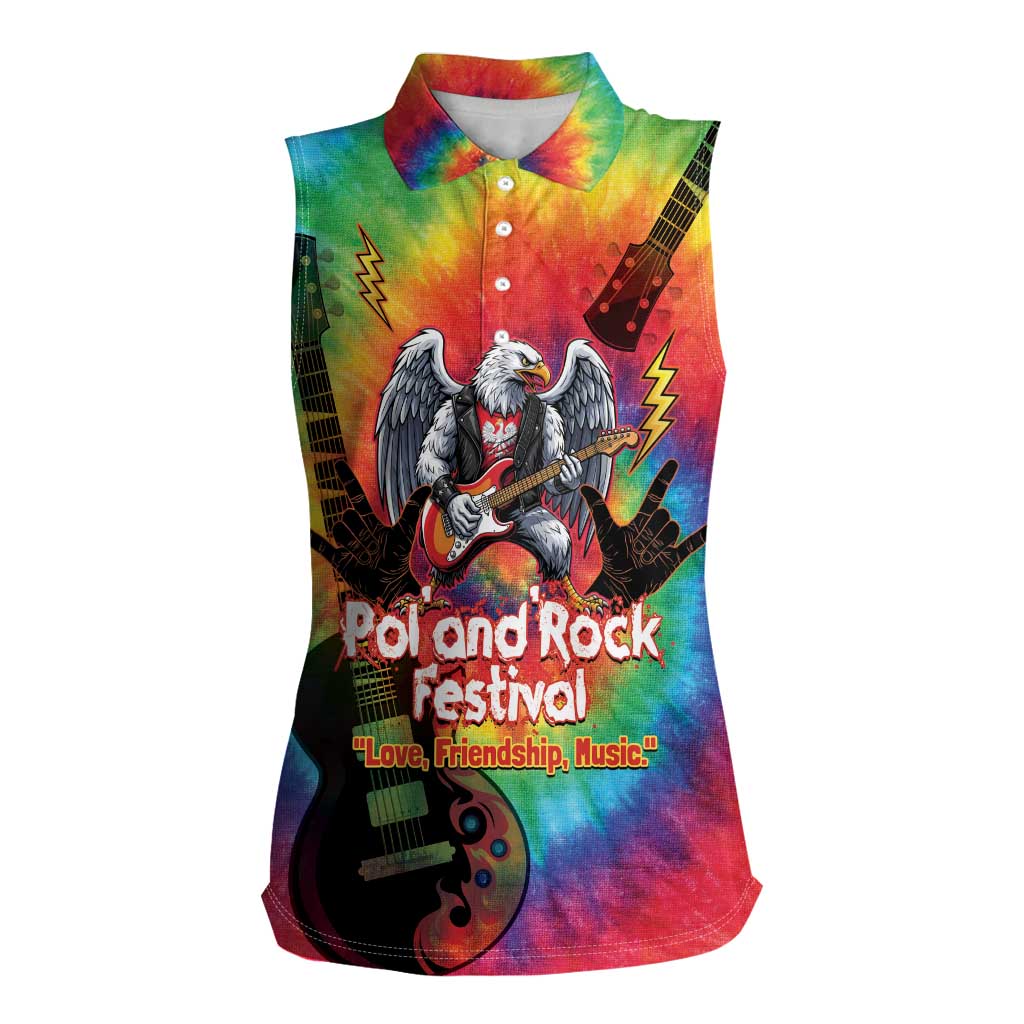 Rock Festival Poland Women Sleeveless Polo Shirt Polska Eagle Mascot Tie Dye Vibes - Wonder Print Shop