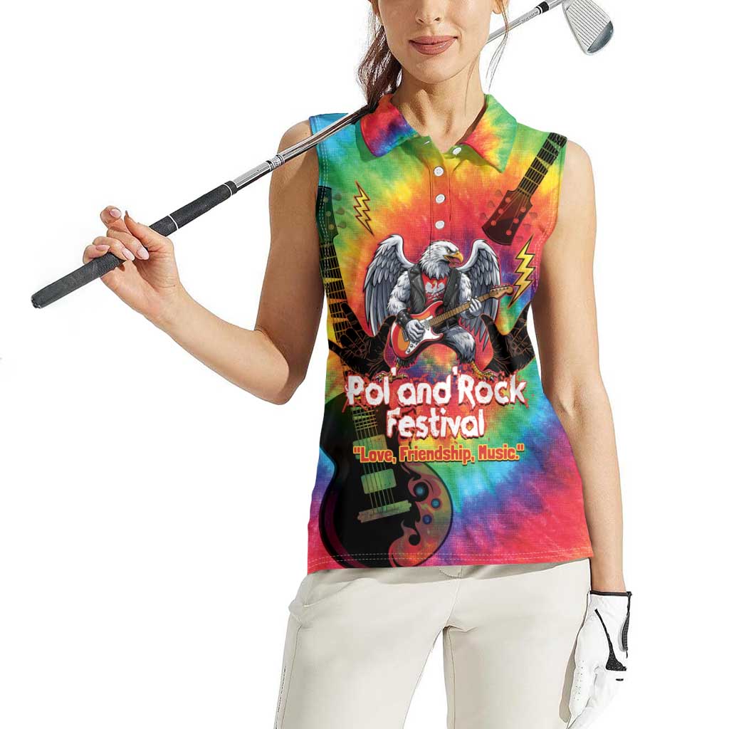 Rock Festival Poland Women Sleeveless Polo Shirt Polska Eagle Mascot Tie Dye Vibes - Wonder Print Shop