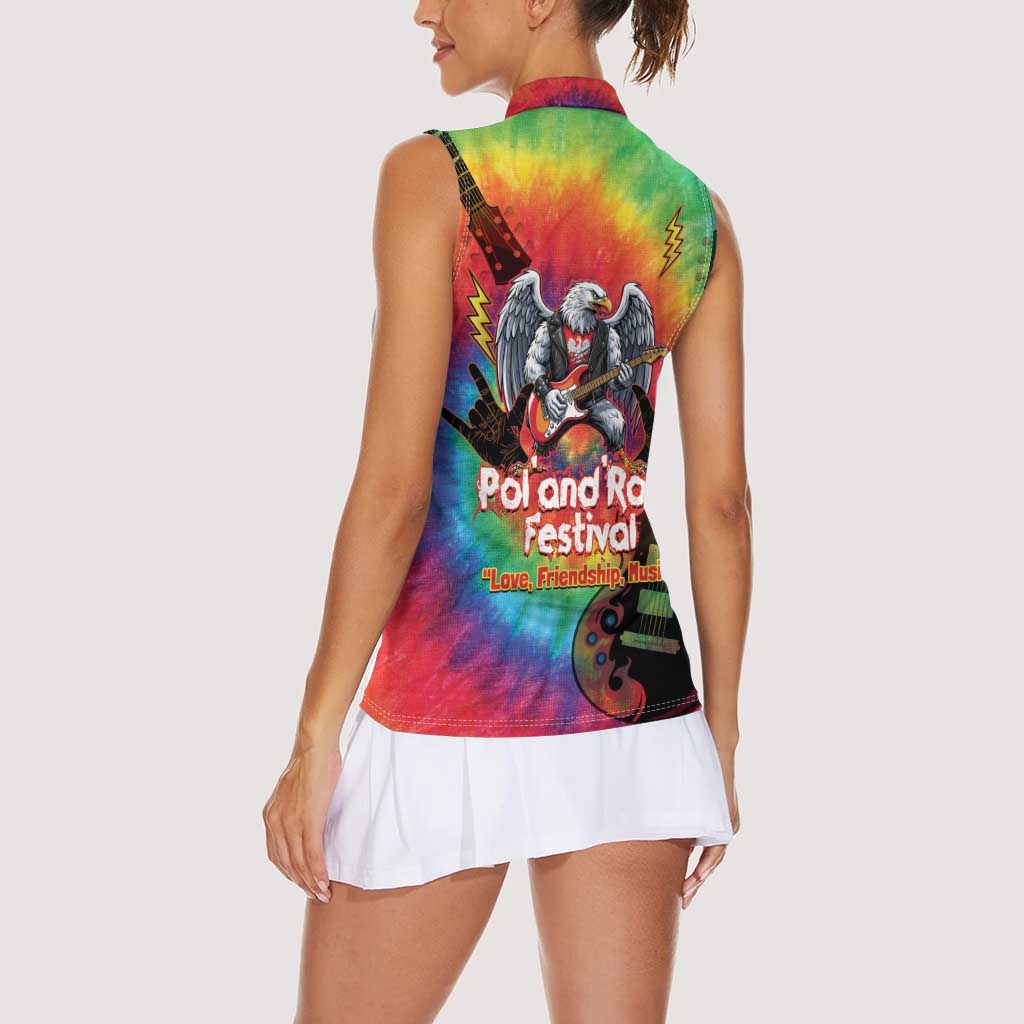 Rock Festival Poland Women Sleeveless Polo Shirt Polska Eagle Mascot Tie Dye Vibes - Wonder Print Shop