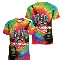 Rock Festival Poland Women V-Neck T-Shirt Polska Eagle Mascot Tie Dye Vibes - Wonder Print Shop