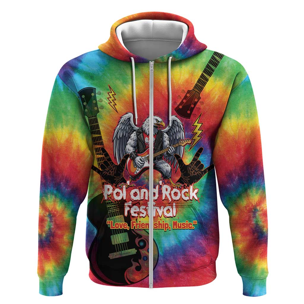 Rock Festival Poland Zip Hoodie Polska Eagle Mascot Tie Dye Vibes - Wonder Print Shop