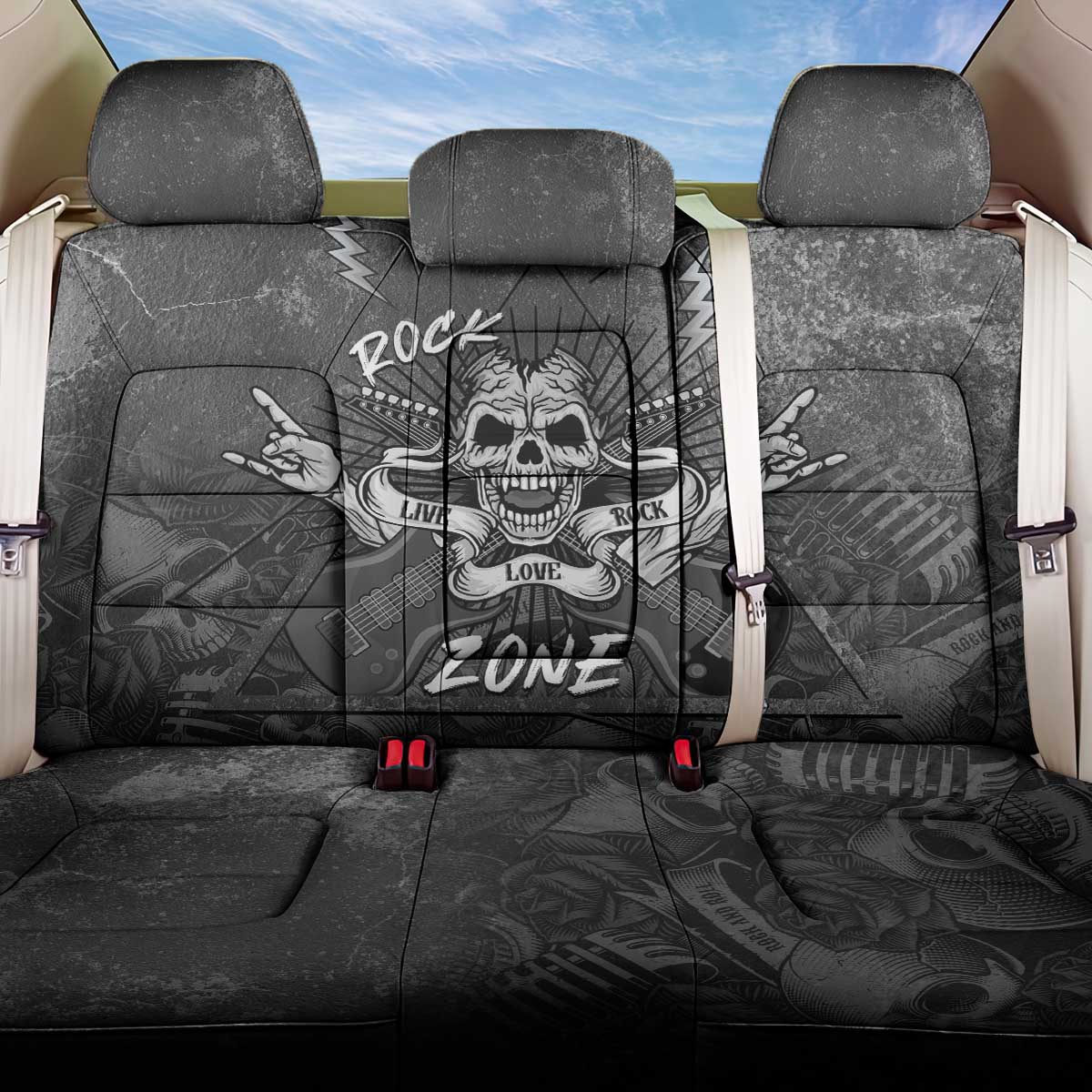 Live Love Rock Skull Back Car Seat Cover Retro Grunge Style - Wonder Print Shop