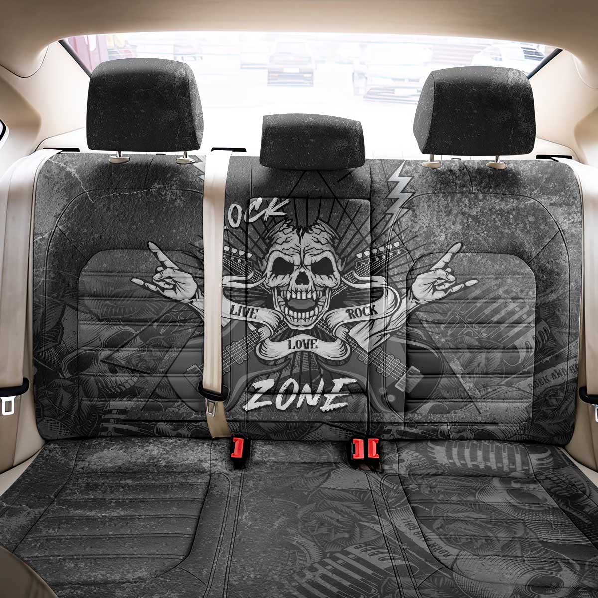 Live Love Rock Skull Back Car Seat Cover Retro Grunge Style - Wonder Print Shop