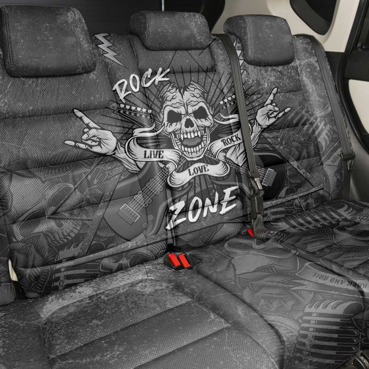 Live Love Rock Skull Back Car Seat Cover Retro Grunge Style - Wonder Print Shop