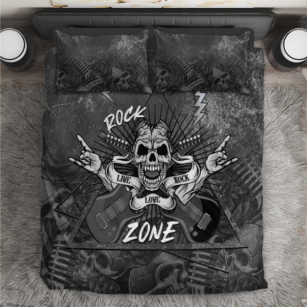 Live Love Rock Skull Bedding Set Retro Grunge Style - Wonder Print Shop