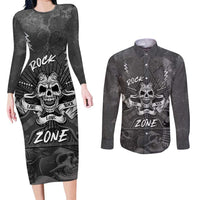 Live Love Rock Skull Couples Matching Long Sleeve Bodycon Dress and Long Sleeve Button Shirt Retro Grunge Style - Wonder Print Shop