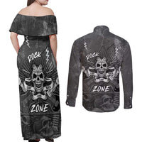 Live Love Rock Skull Couples Matching Off Shoulder Maxi Dress and Long Sleeve Button Shirt Retro Grunge Style - Wonder Print Shop