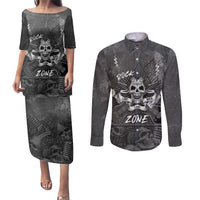 Live Love Rock Skull Couples Matching Puletasi and Long Sleeve Button Shirt Retro Grunge Style - Wonder Print Shop