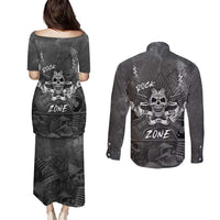 Live Love Rock Skull Couples Matching Puletasi and Long Sleeve Button Shirt Retro Grunge Style - Wonder Print Shop