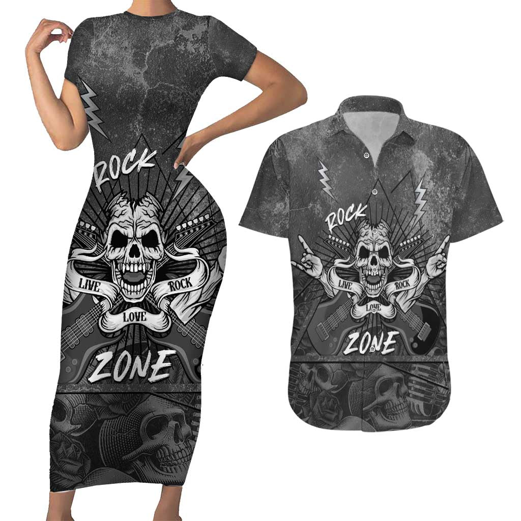 Live Love Rock Skull Couples Matching Short Sleeve Bodycon Dress and Hawaiian Shirt Retro Grunge Style - Wonder Print Shop