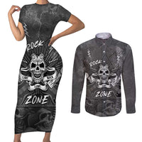 Live Love Rock Skull Couples Matching Short Sleeve Bodycon Dress and Long Sleeve Button Shirt Retro Grunge Style - Wonder Print Shop