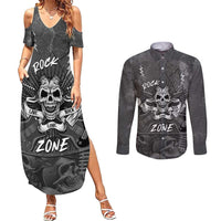 Live Love Rock Skull Couples Matching Summer Maxi Dress and Long Sleeve Button Shirt Retro Grunge Style - Wonder Print Shop