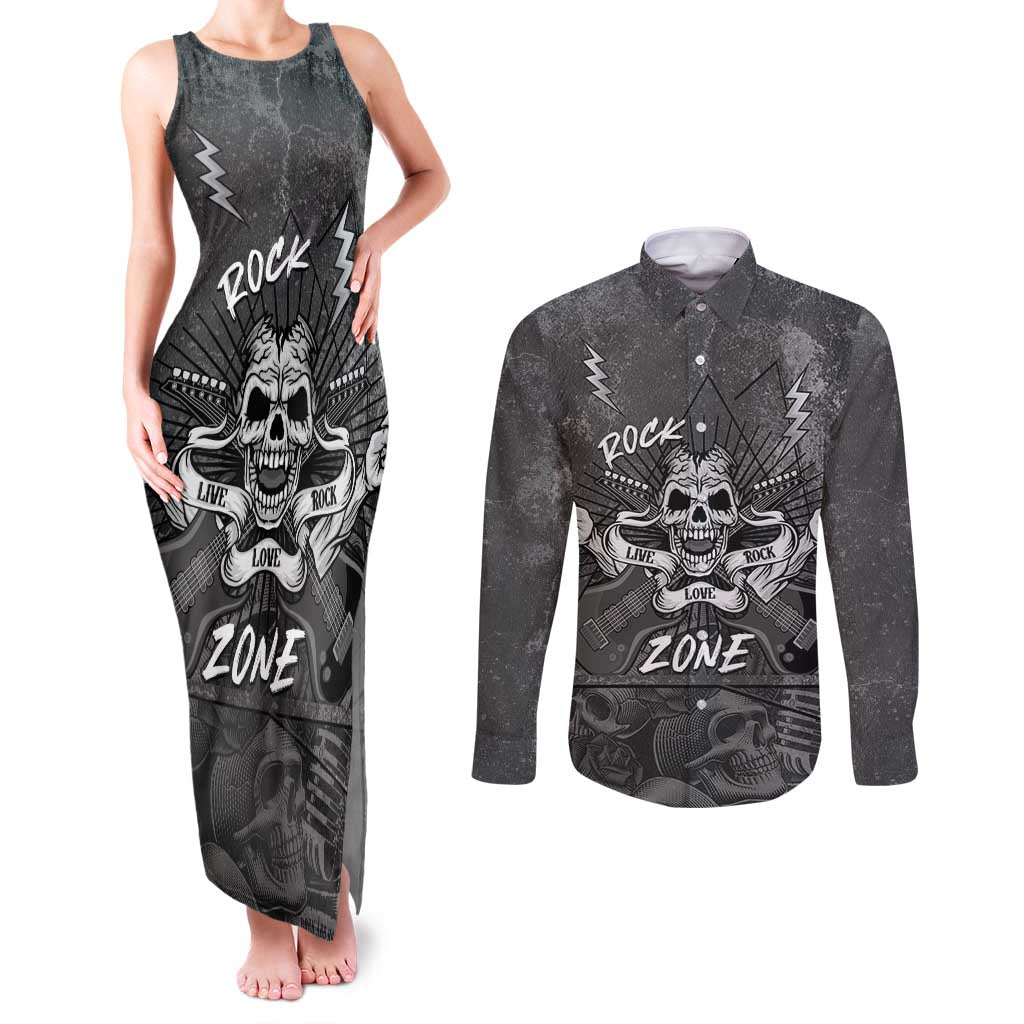 Live Love Rock Skull Couples Matching Tank Maxi Dress and Long Sleeve Button Shirt Retro Grunge Style - Wonder Print Shop