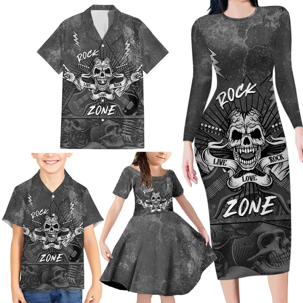 Live Love Rock Skull Family Matching Long Sleeve Bodycon Dress and Hawaiian Shirt Retro Grunge Style - Wonder Print Shop
