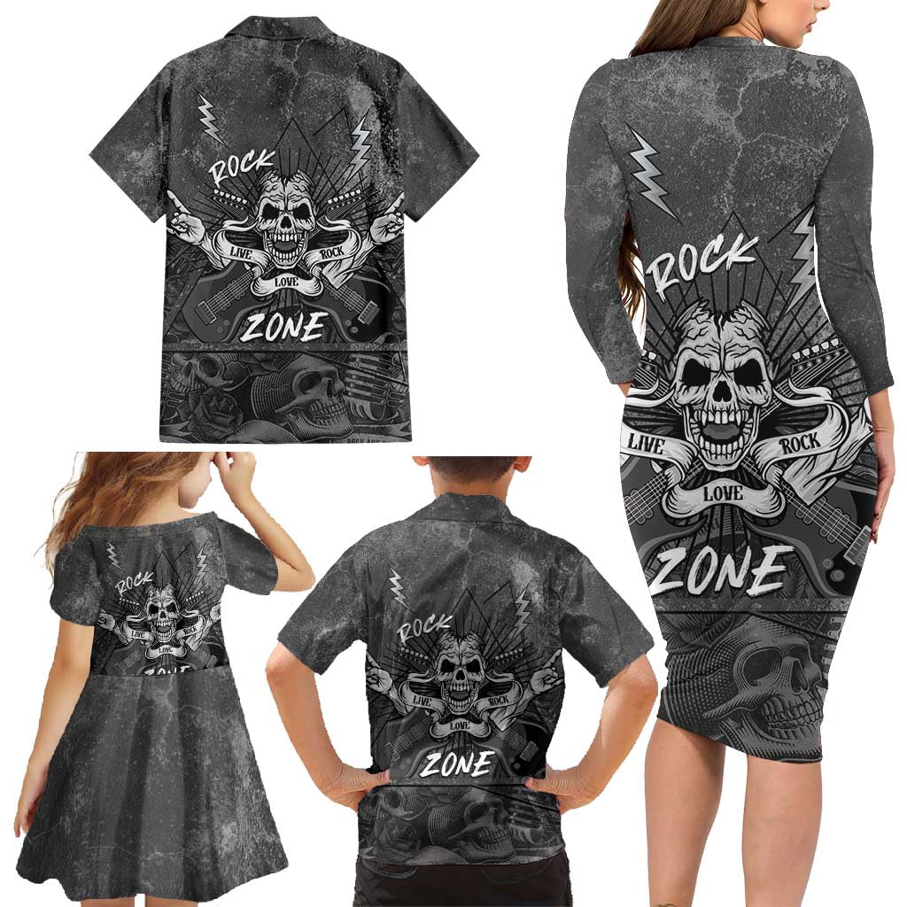 Live Love Rock Skull Family Matching Long Sleeve Bodycon Dress and Hawaiian Shirt Retro Grunge Style - Wonder Print Shop
