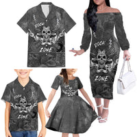 Live Love Rock Skull Family Matching Off The Shoulder Long Sleeve Dress and Hawaiian Shirt Retro Grunge Style - Wonder Print Shop