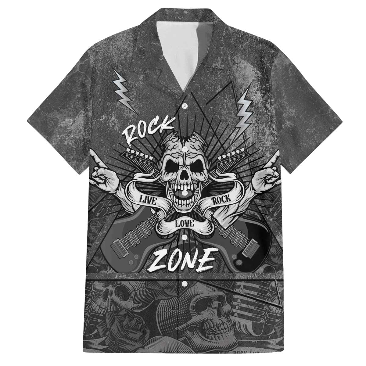 Live Love Rock Skull Family Matching Off The Shoulder Long Sleeve Dress and Hawaiian Shirt Retro Grunge Style - Wonder Print Shop