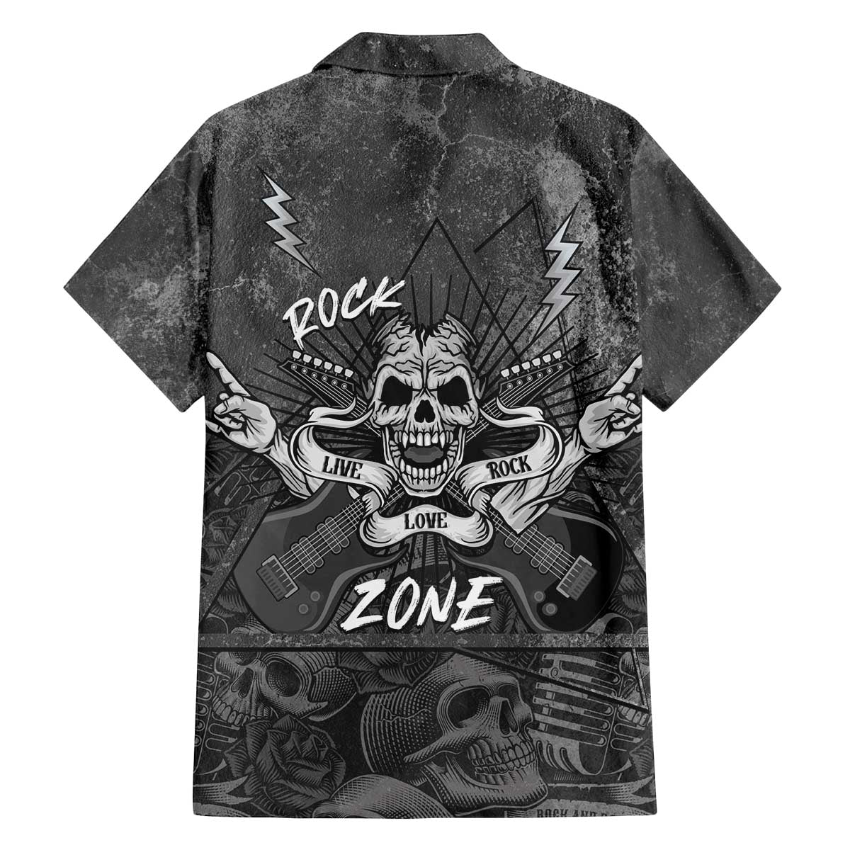 Live Love Rock Skull Family Matching Off The Shoulder Long Sleeve Dress and Hawaiian Shirt Retro Grunge Style - Wonder Print Shop