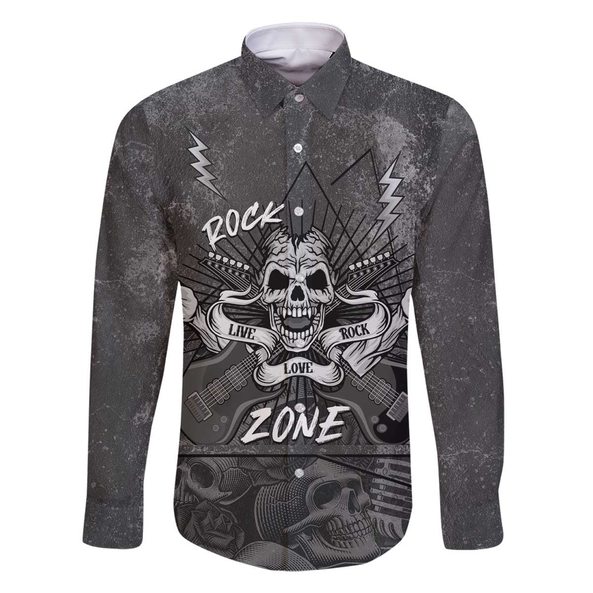 Live Love Rock Skull Family Matching Off The Shoulder Long Sleeve Dress and Hawaiian Shirt Retro Grunge Style - Wonder Print Shop