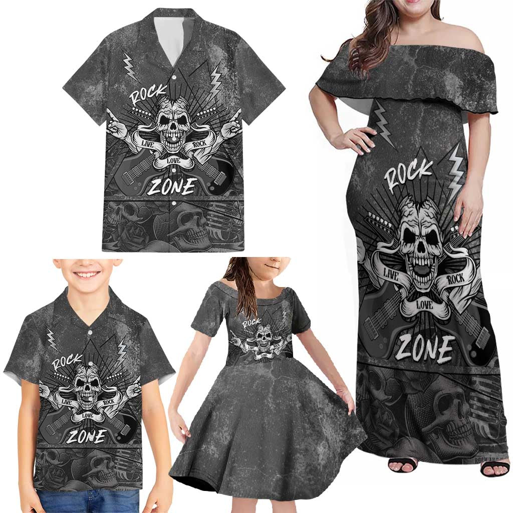 Live Love Rock Skull Family Matching Off Shoulder Maxi Dress and Hawaiian Shirt Retro Grunge Style - Wonder Print Shop