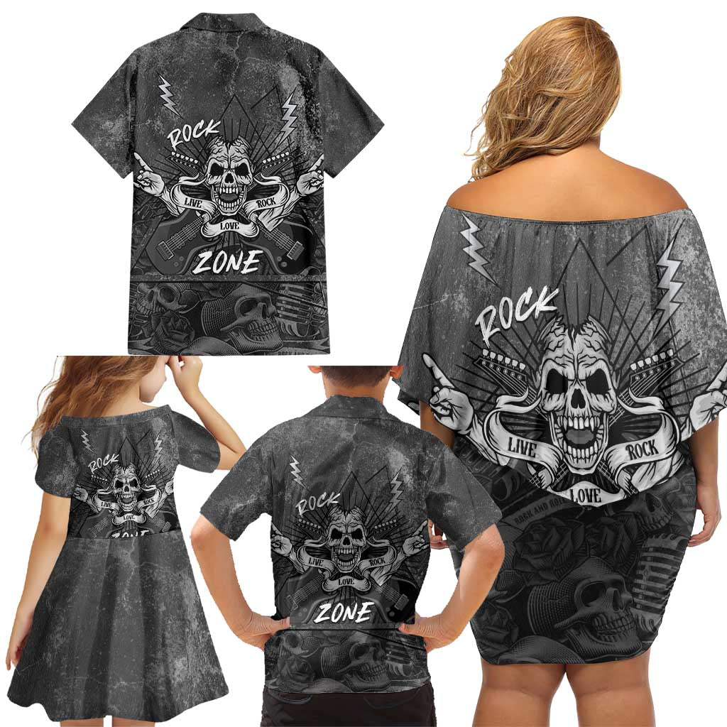 Live Love Rock Skull Family Matching Off Shoulder Short Dress and Hawaiian Shirt Retro Grunge Style - Wonder Print Shop