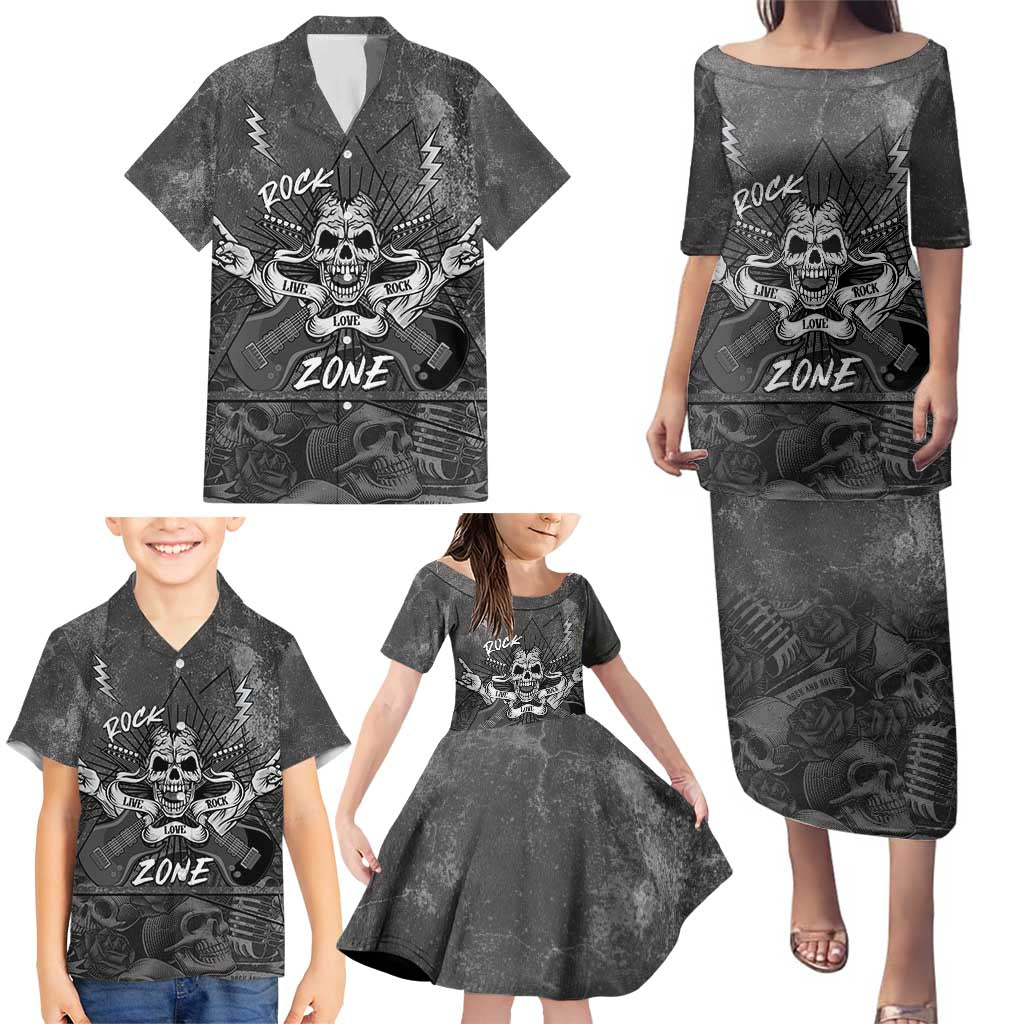 Live Love Rock Skull Family Matching Puletasi and Hawaiian Shirt Retro Grunge Style - Wonder Print Shop