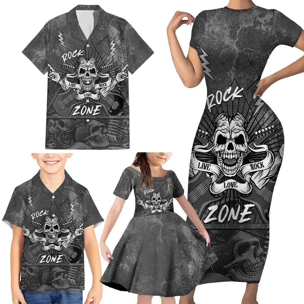 Live Love Rock Skull Family Matching Short Sleeve Bodycon Dress and Hawaiian Shirt Retro Grunge Style - Wonder Print Shop