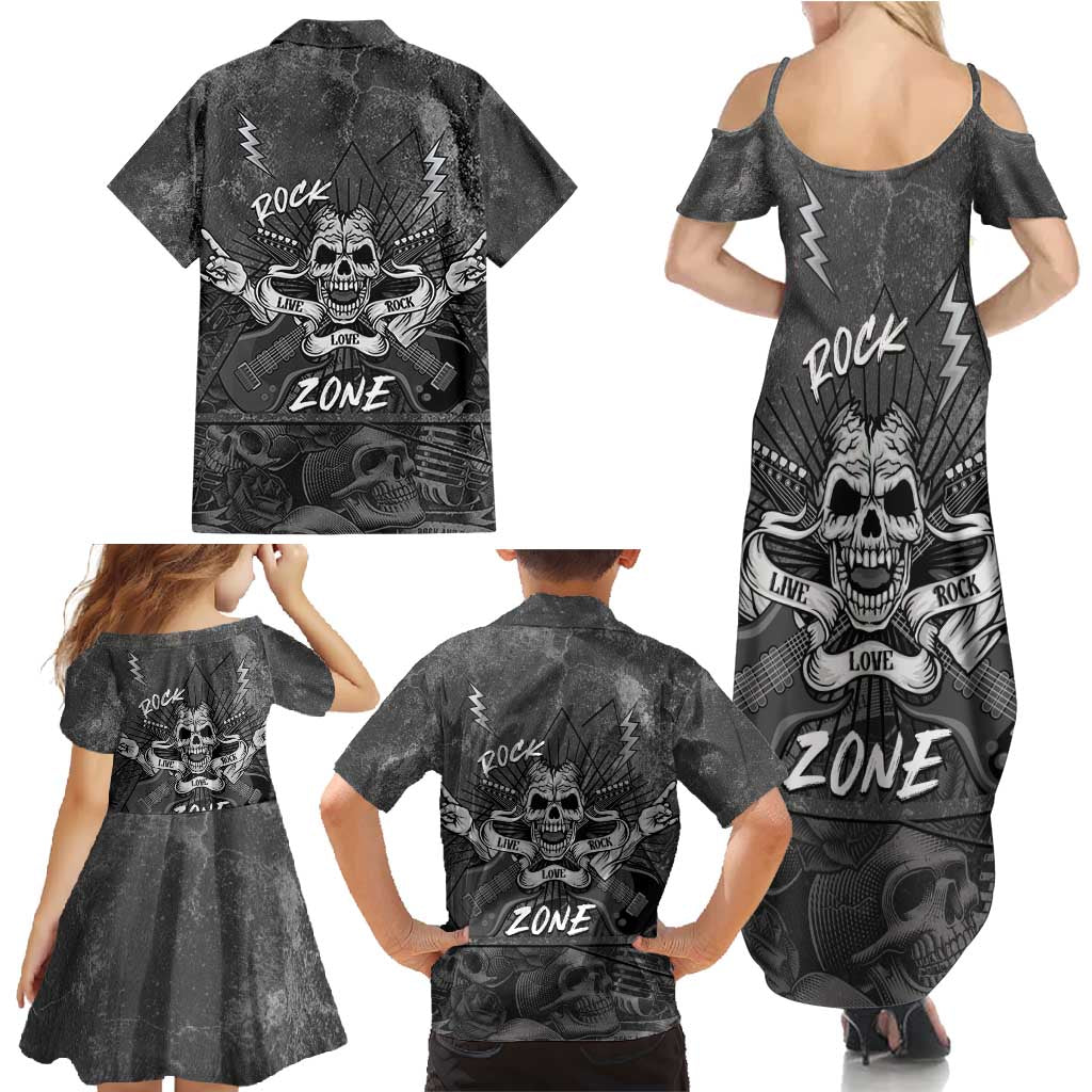 Live Love Rock Skull Family Matching Summer Maxi Dress and Hawaiian Shirt Retro Grunge Style - Wonder Print Shop