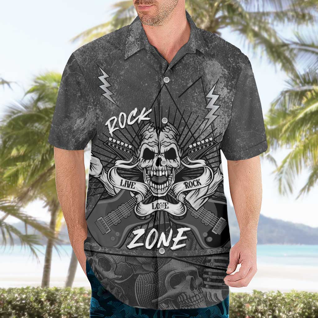 Live Love Rock Skull Hawaiian Shirt Retro Grunge Style - Wonder Print Shop