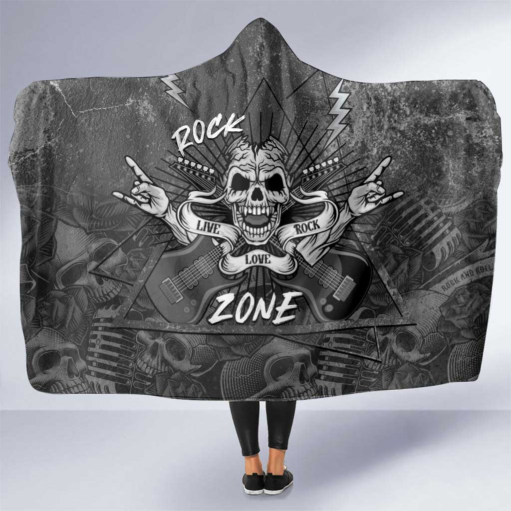 Live Love Rock Skull Hooded Blanket Retro Grunge Style - Wonder Print Shop