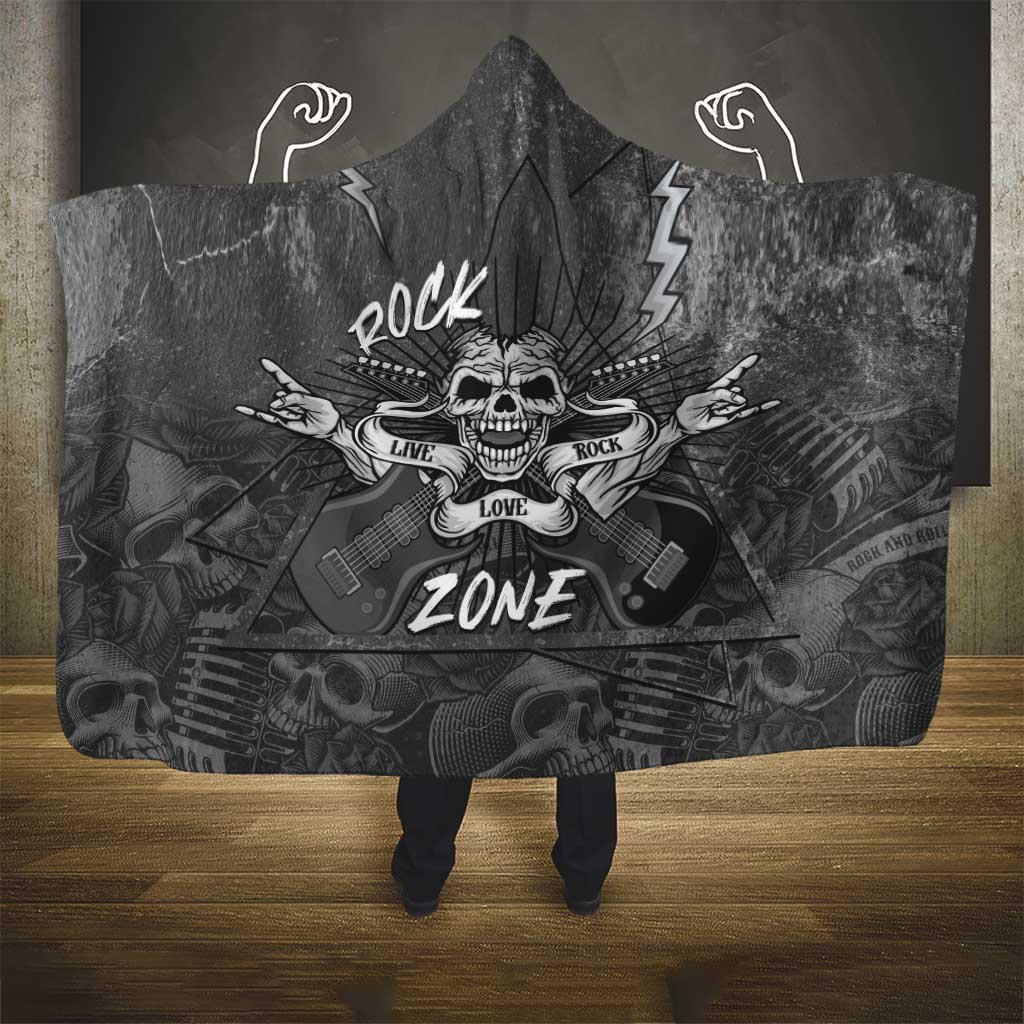 Live Love Rock Skull Hooded Blanket Retro Grunge Style - Wonder Print Shop