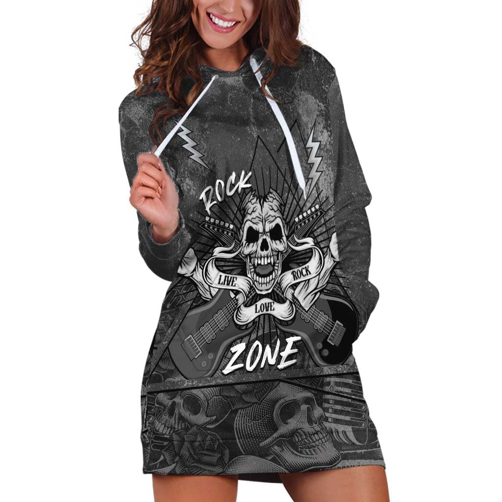 Live Love Rock Skull Hoodie Dress Retro Grunge Style - Wonder Print Shop